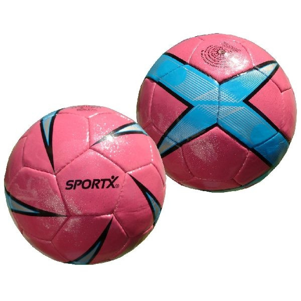 SportX glitterbal voor sportieve meiden Gewicht: 290-300 gram In roze kleurstelling met blauwe accenten Diameter: 21 cm