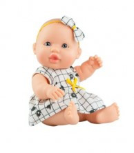 Paola Reina - Puppegie 21 cm - meisje jurkje ruit