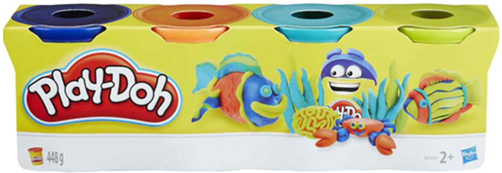 Play-Doh 4 potjes klei - 448 gram - blauw/oranje/aqua/geel