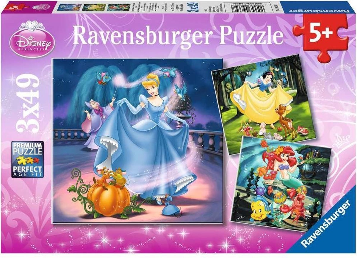 Ravenburge Kinderpuzzel - Sneeuwwitje, Assepoester, Arielle (3x49)