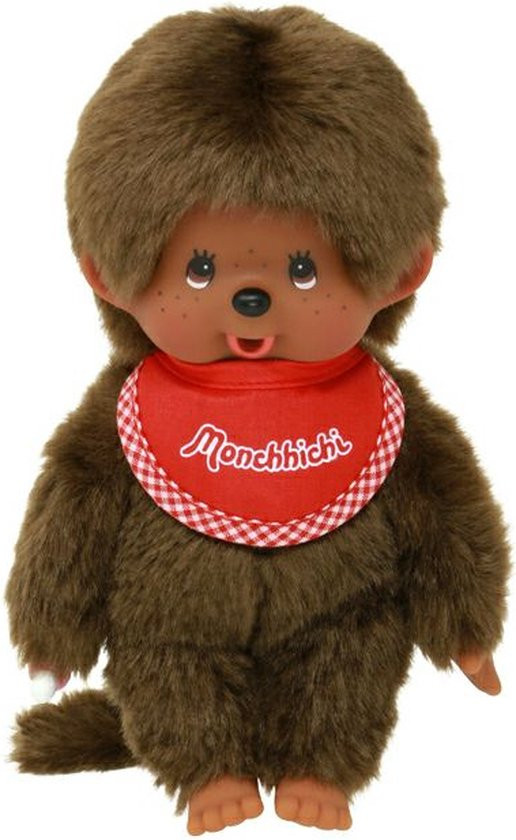 Monchhichi Jongen bruin met rode slabber (20cm)