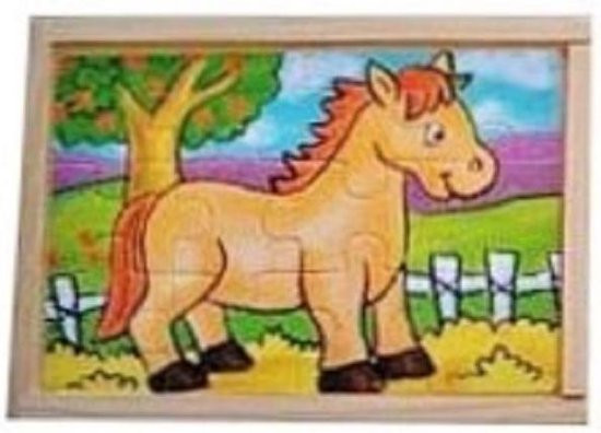 8719348009508 - Houten puzzel in kistje 4x dieren (12 st) - paardje