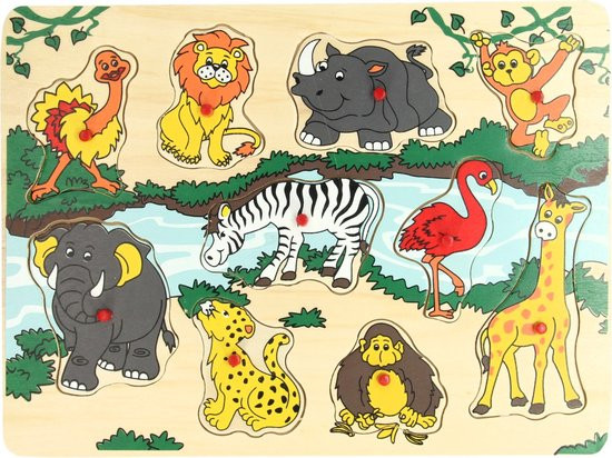 Houten noppen puzzel - wilde dieren