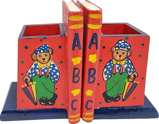 8719348013840 - Boekensteun beer met paraplu en pennenbakje brocante afwerking