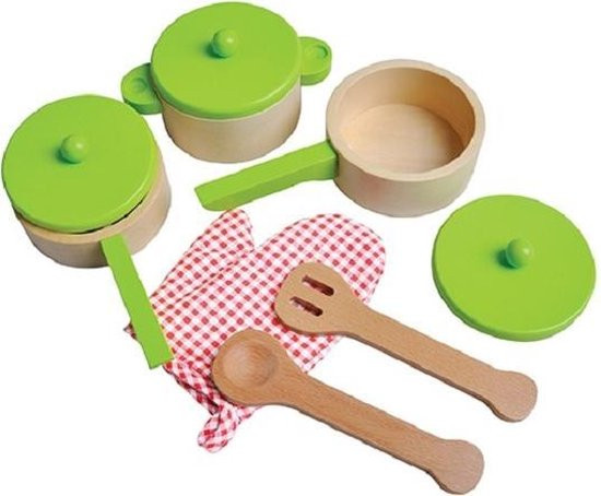 playwood - Houten pannenset limegroen 9 delig