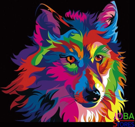 Diamond Painting - (30x30cm) - Wolf kleurrijk