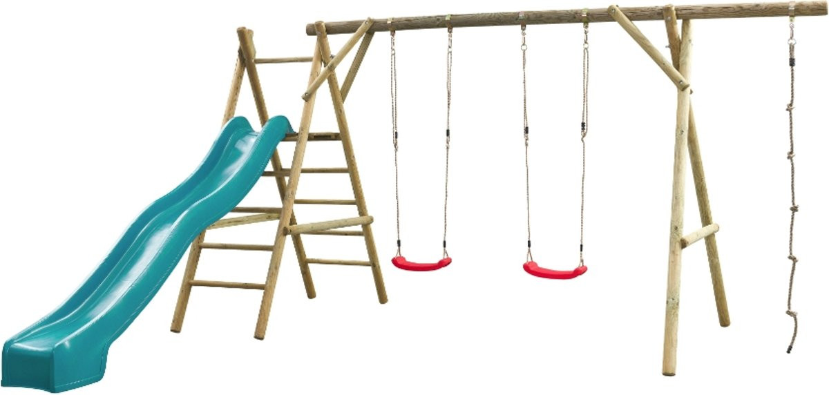 Houten Speeltoestel met Glijbaan Noortje - Turquoise