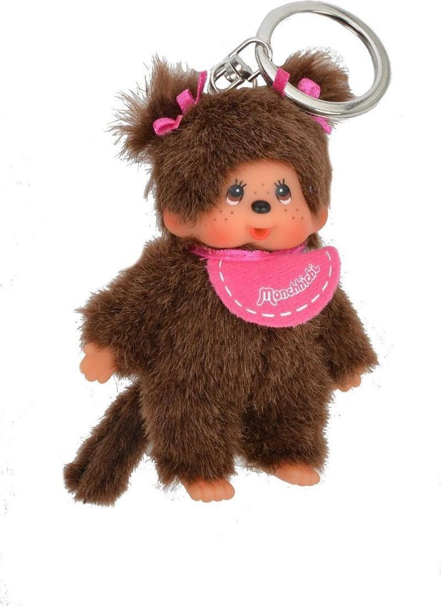 Monchhichi - 10 cm sleutelhanger - slab fuchsia (2 staartjes)