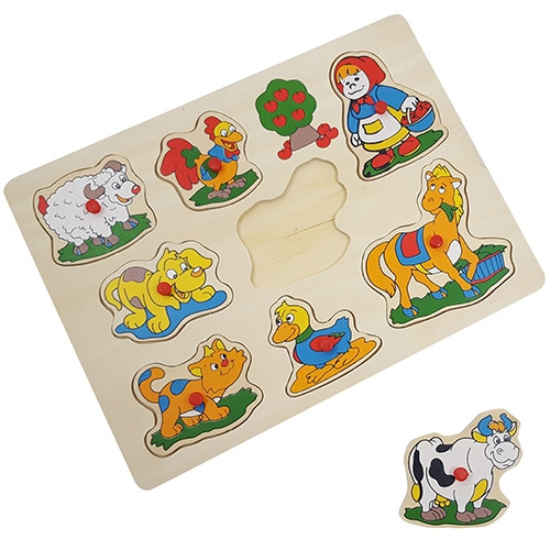 8719348002950 - Houten noppen puzzel - schaap, paard