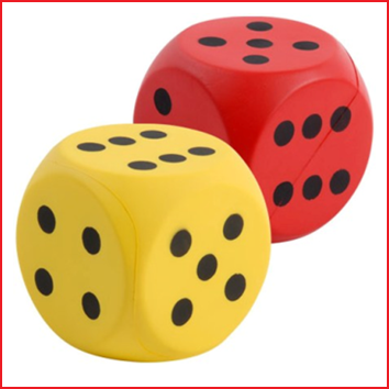Foam dobbelstenen Rood en Geel (16cm) Foam dobbelstenen Rood en Geel (16cm)