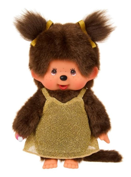 Monchhichi Meisje in gouden glitterjurk (20 cm) Monchhichi Meisje in gouden glitterjurk (20 cm)