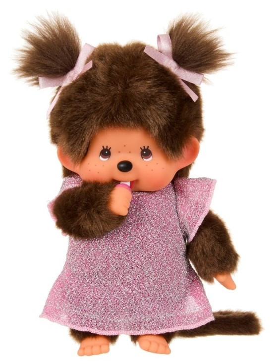 Monchhichi Meisje in Roze Glitterjurk (20cm)