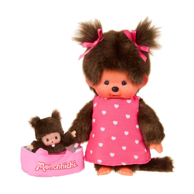 Monchhichi met MiniBebichhichi in Draagmandje Monchhichi met MiniBebichhichi in Draagmandje