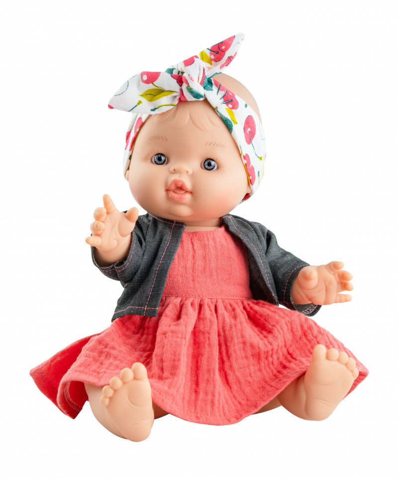 Paola Reina - Babypop Gordi Federica - Blank meisje met jurkje, jasje en strik - 34cm