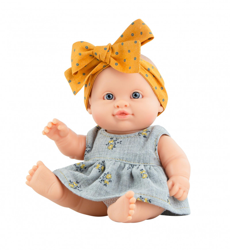 Paola Reina - Puppegie 21 cm - meisje gele strik