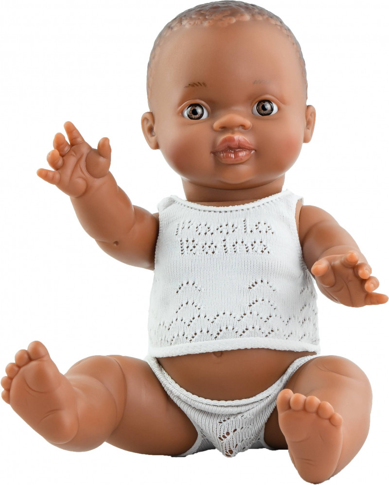 Paola Reina - Afrikaanse Babypop Gordi Bonifacio - Jongen met Ondergoed - 34cm