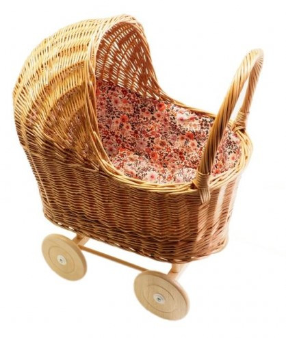 Hollie - Rieten Poppenwagen met Kap - Retro Flowers