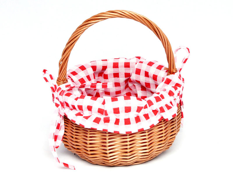 Rieten Mandje bekleed (rood geruit) - afmetingen Ø14x18cm