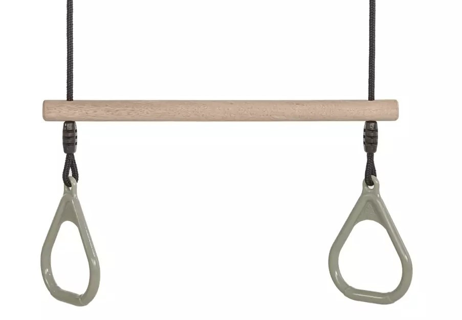 DICE Houten Trapeze met Kunststof Ringen Pastelgroen - Zwart Gevlochten Touw