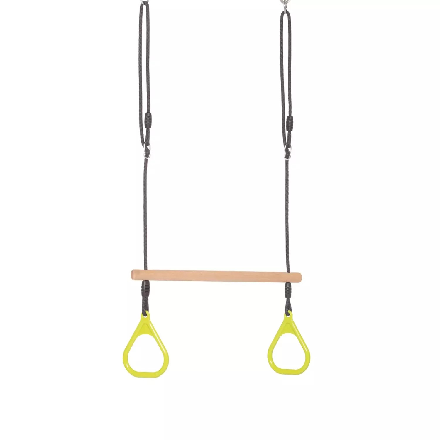 Dice - Houten Ringtrapeze met Kunststof Ringen Limegroen - Zwart Gevlochten Touw