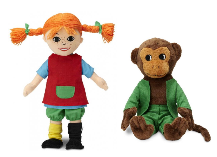 Setje knuffels pippi lankous (30cm) Meneer Nilson (23cm)
