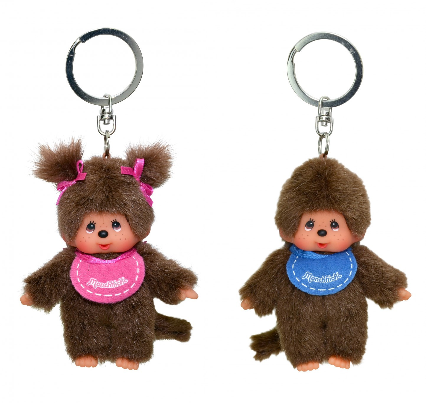 Monchhichi - 10 cm sleutelhanger - set roze meisje blauwe jongen