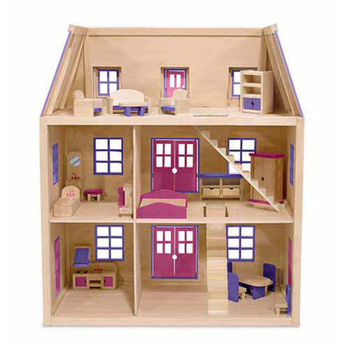Melissa & Doug - Houten Poppenhuis met 3 Verdiepingen
