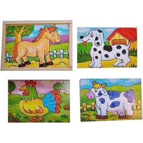 8719348009508 - Houten puzzel in kistje 4x dieren (12 st) - paardje