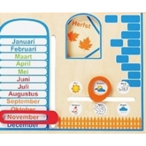Houten Klok en Kalender met jaargetijden