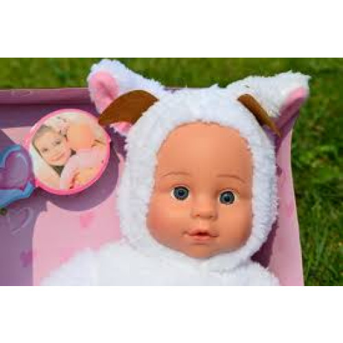 babypop met dierenpyjama schaap wit