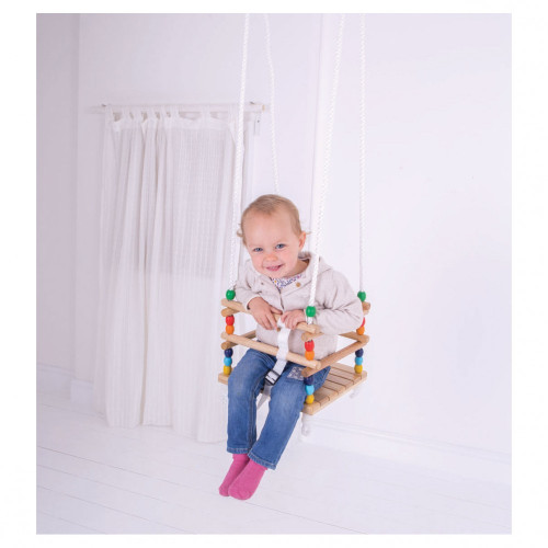 Houten Babyschommel - gekleurde kralen
