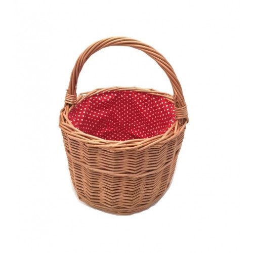 Rieten Mandje met Hengsel - Rood met Stippen