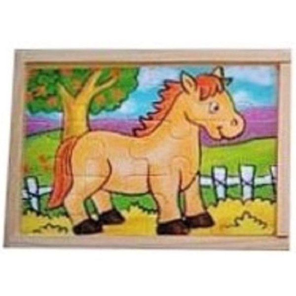 8719348009508 - Houten puzzel in kistje 4x dieren (12 st) - paardje