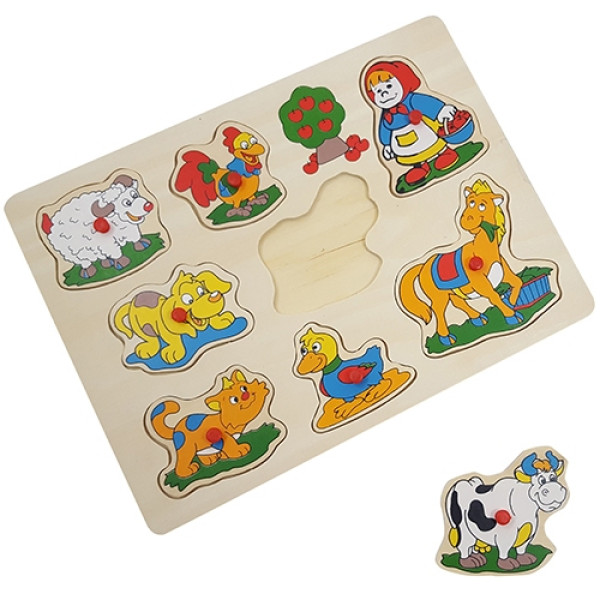 8719348002950 - Houten noppen puzzel - schaap, paard