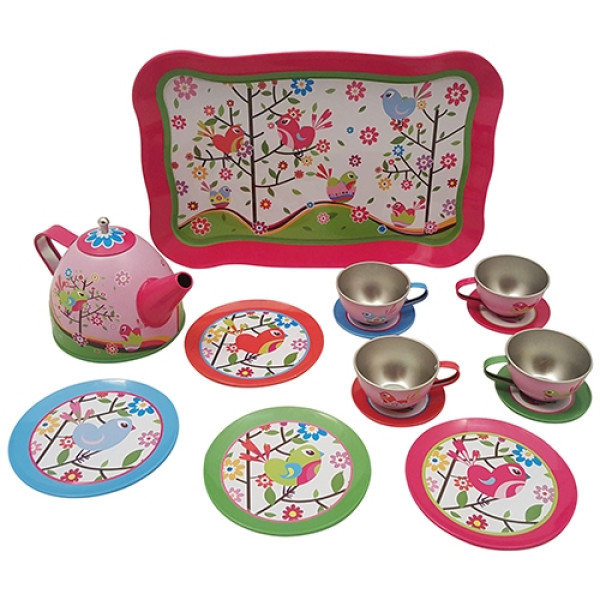 blikken servies Vogeltjes