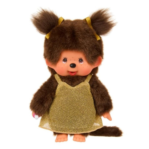 Monchhichi Meisje in gouden glitterjurk (20 cm)